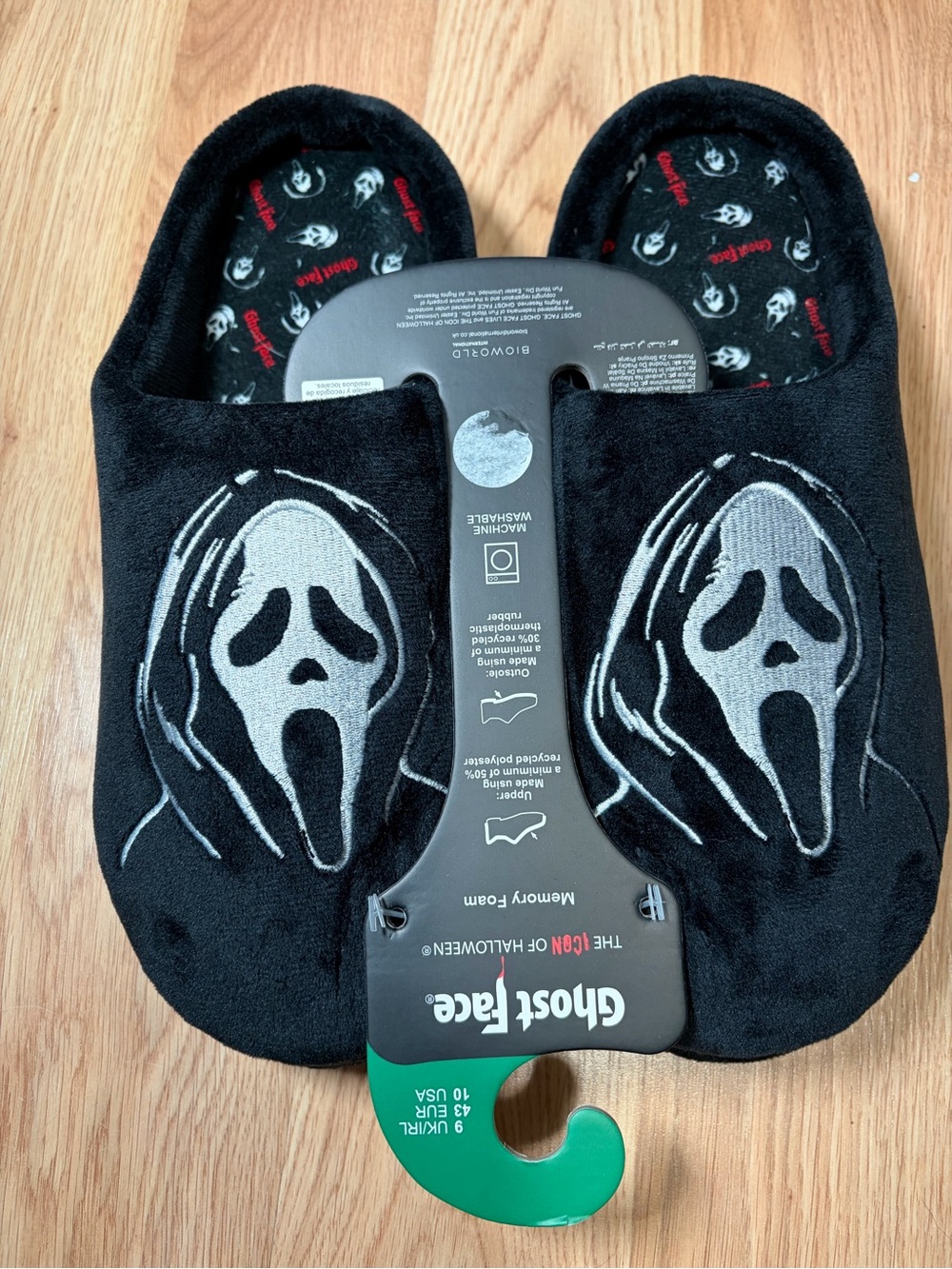 Ghost Face Scream Mens Slippers Size 10 Memory Foam Halloween *Primark*-NEW